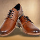 Tan Leather Men Textured Formal Derby Shoes