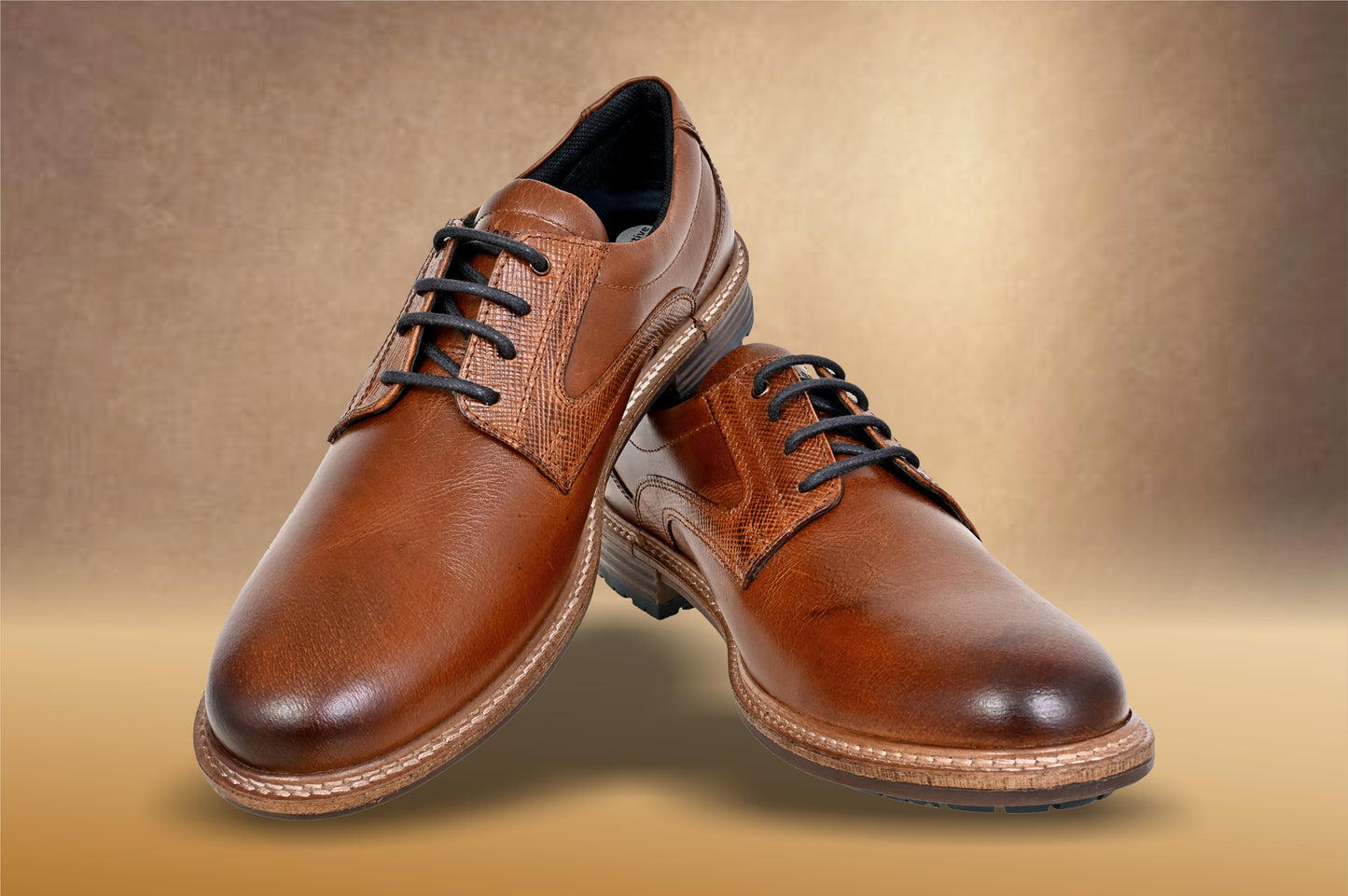 Tan Leather Men Textured Formal Derby Shoes