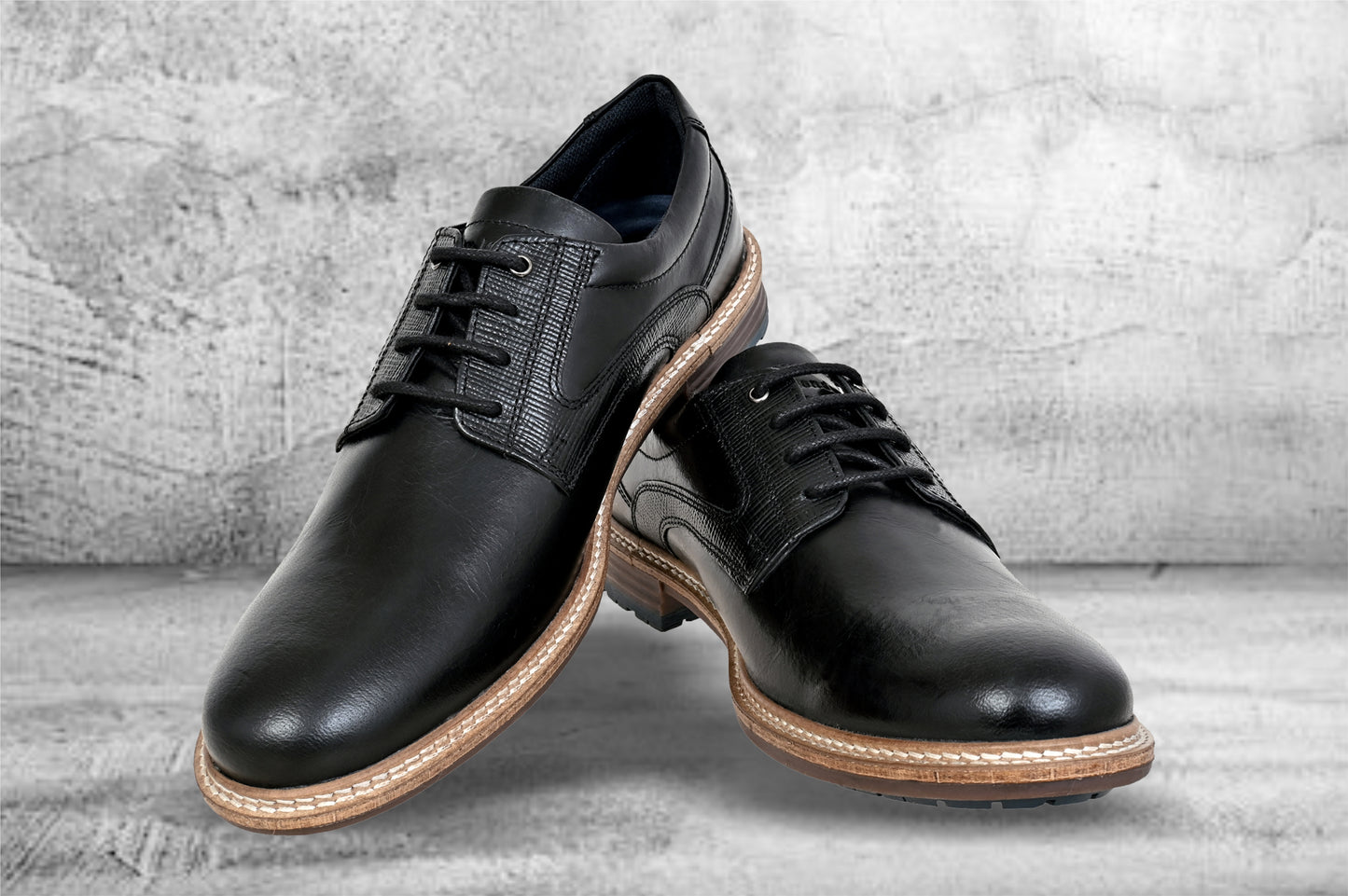 Black Leather Textured Formal Derby Shoes