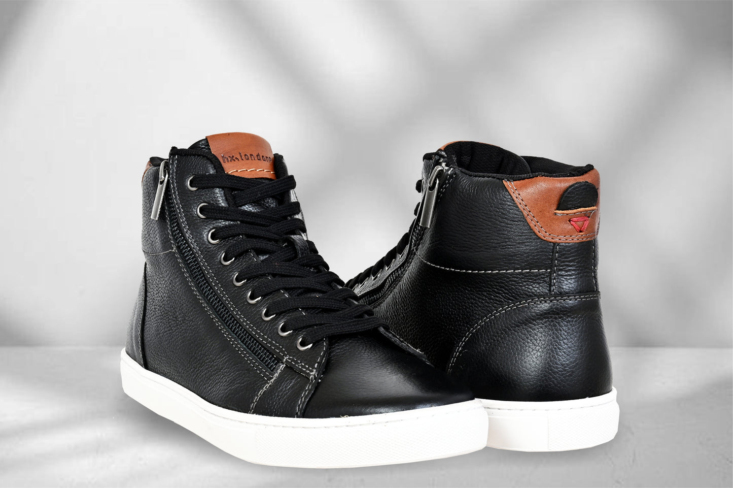 Black Genuine Leather Ankle Sneakers for Men