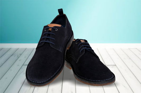 Navy Suede Men's Formal Lace-Up Shoes with Memory Foam Comfort