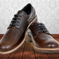 Brown Leather Men Textured Formal Derby Shoes