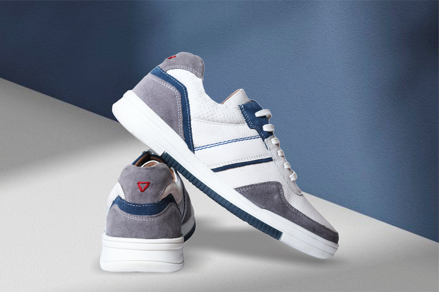 White & Grey leather Lace-up Sneakers for Men