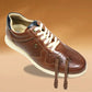 Tan Leather Men Perforations Round Toe Lightweight Sneakers
