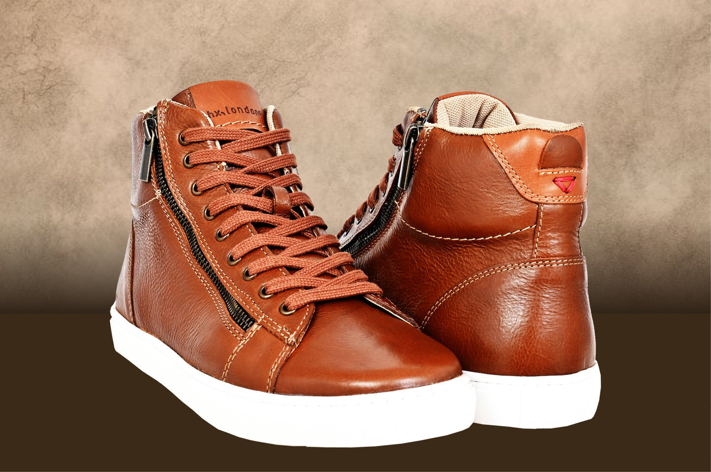 Tan Genuine Leather Ankle Sneakers for Men