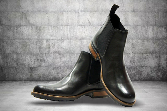 Black Genuine Leather Men's Chelsea Boots For Casual & Party Wear