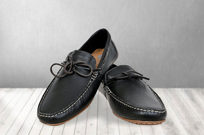 Black Leather Lightweight Driving Shoes With Bows