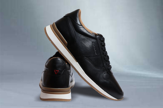 Black leather Lace-up Sneakers for Men