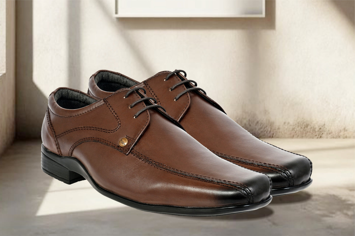 Brown Leather Formal Lace-Up Shoes For Men
