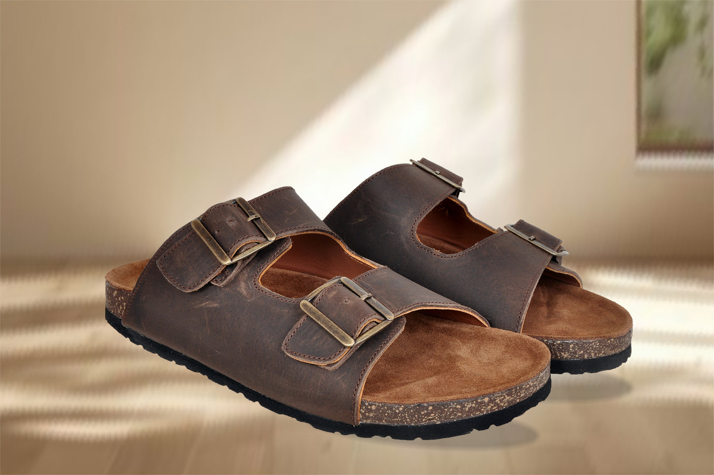 Brown Leather Sandal Slip-on Casual Leather Flats For Men