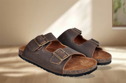 Brown Leather Sandal Slip-on Casual Leather Flats For Men