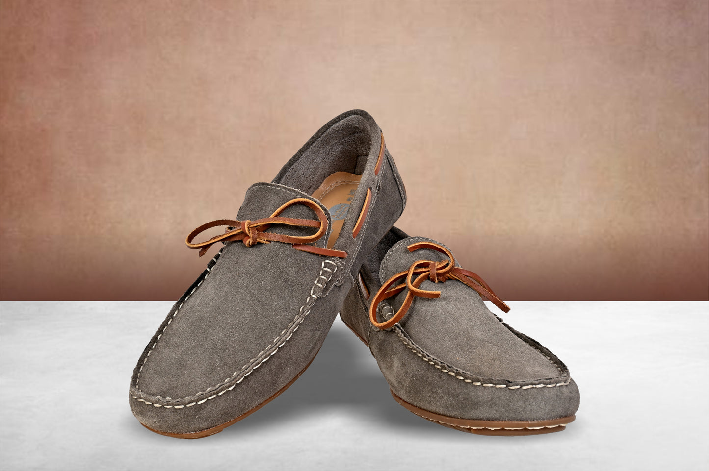 Khaki Suede Lightweight Driving Shoes With Bows