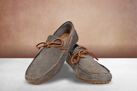 Khaki Suede Lightweight Driving Shoes With Bows