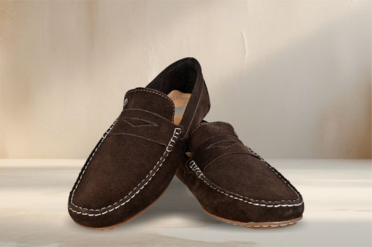 Brown Suede Men's Formal Slip-On Driving Shoes with Memory Foam
