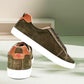 Olive Genuine Suede Leather Formal Lace-Up Sneakers For Men
