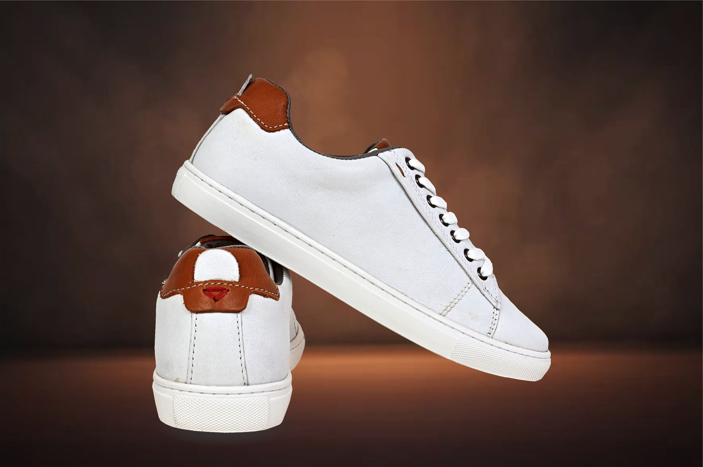White Genuine Leather Formal Lace-Up Sneakers For Men