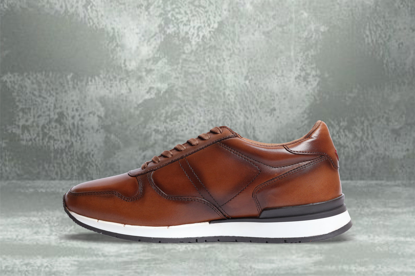 Dark Tan leather Lace-up Sneakers for Men
