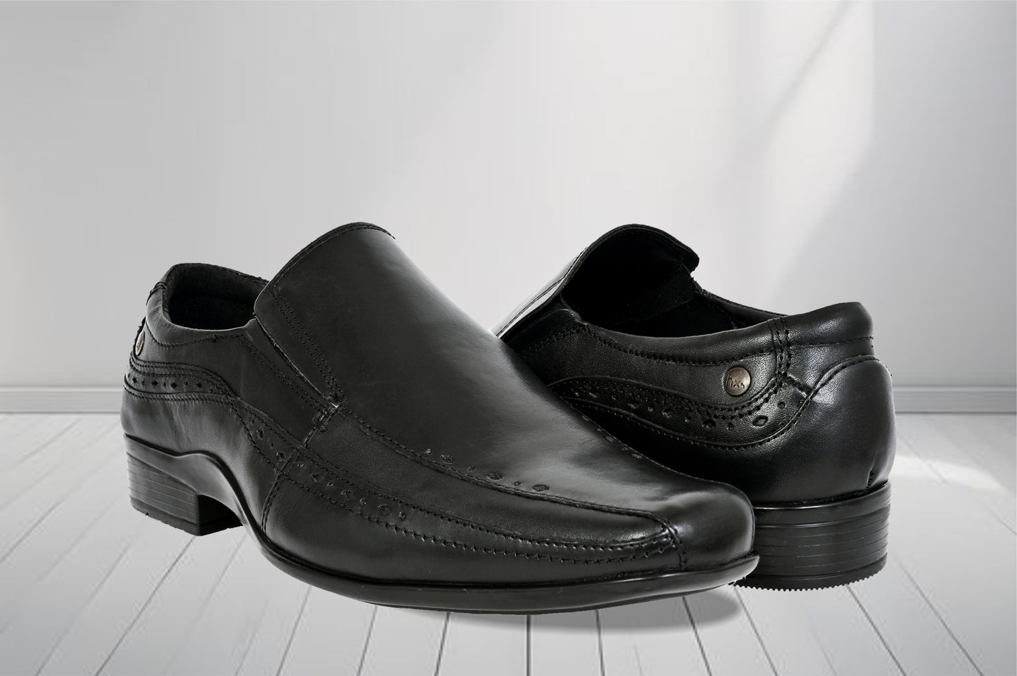 Black Leather Slip-On Shoes For Men's Formal Pair