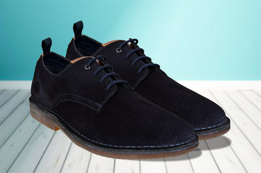 Navy Suede Men's Formal Lace-Up Shoes with Memory Foam Comfort