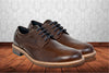 Brown Leather Men Textured Formal Derby Shoes