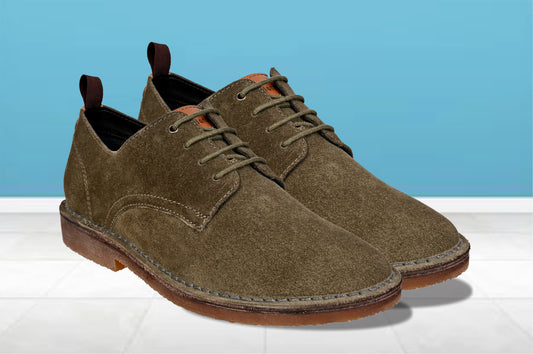 Olive Suede Men's Formal Lace-Up Shoes with Memory Foam Comfort