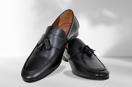 Black Leather Formal Tassel Loafers