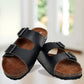 Black Leather Sandal Slip-on Casual Leather Flats For Men