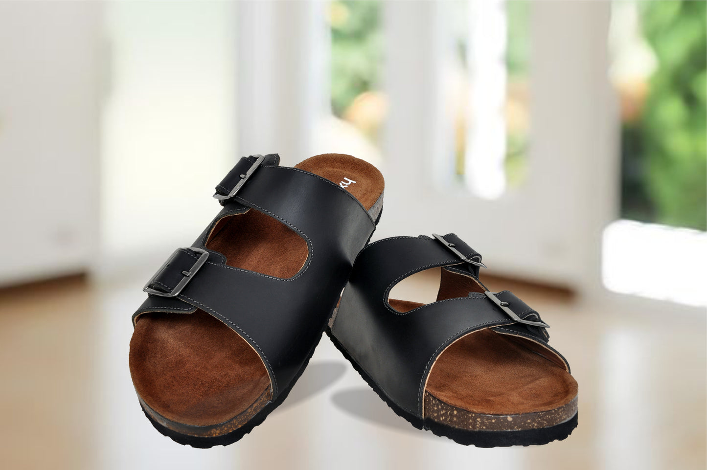 Black Leather Sandal Slip-on Casual Leather Flats For Men