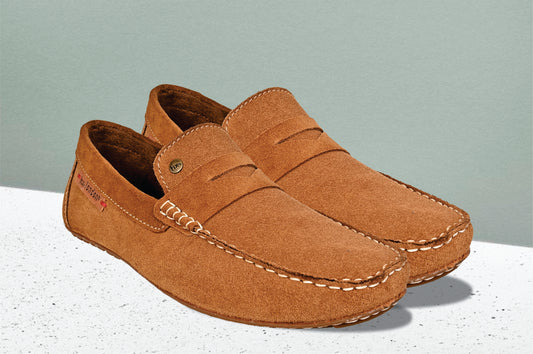 Camel Suede Men's Formal Slip-On Driving Shoes with Memory Foam