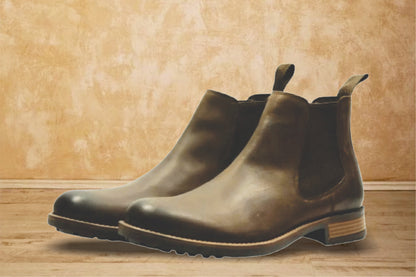 Brown Genuine Leather Men's Chelsea Boots For Casual & Party Wear