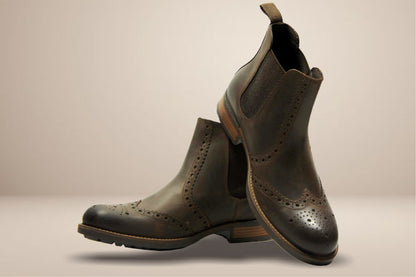 Brown Genuine Leather Men's brogue Chelsea Boots For Casual