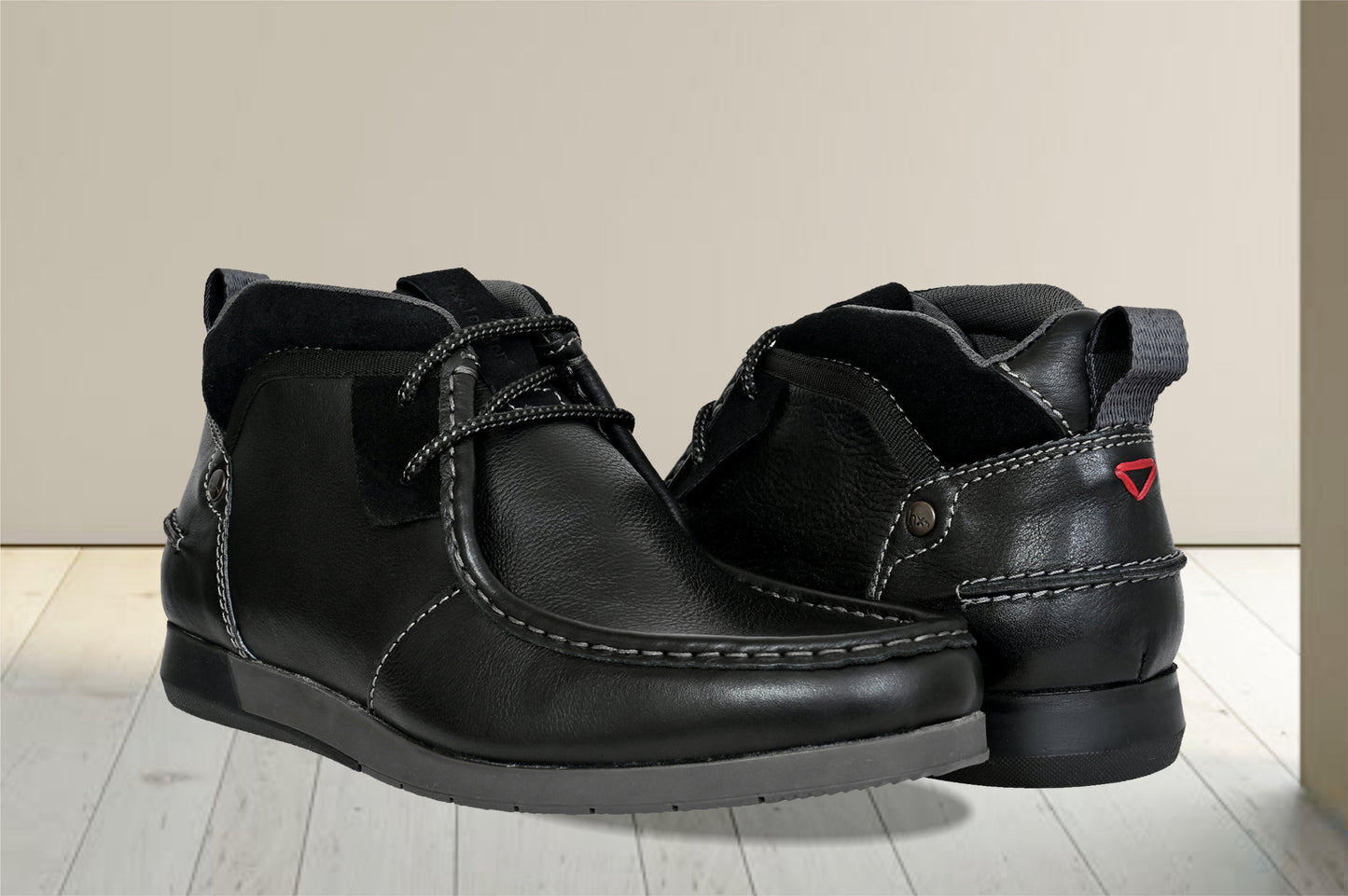 Black Leather Formal Lace-Up Chuckka Boots For Men