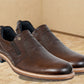 Brown Leather Textured Formal Slip-On Shoes
