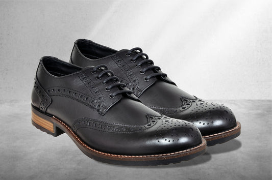 Black Genuine Leather Lace-Up Shoes For Men