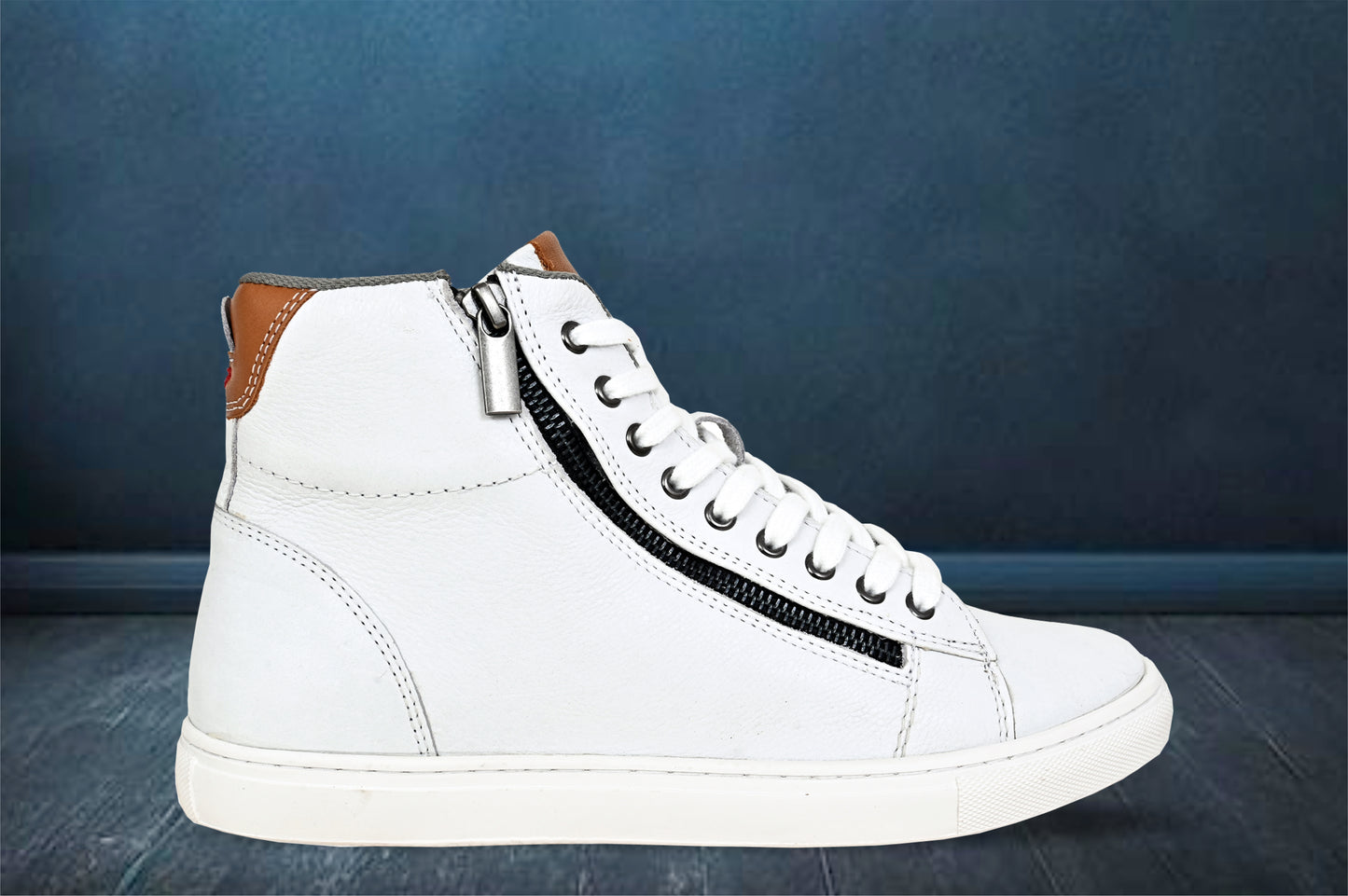 White Genuine Leather Ankle Sneakers for Men