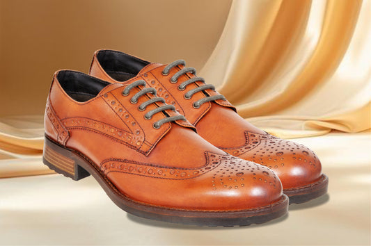 Tan Genuine Leather Lace-Up Shoes For Men
