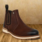 Brown Leather Round Toe Mid Top Chelsea Boots