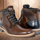 Brown Leather Textured Mid Top Biker Boots