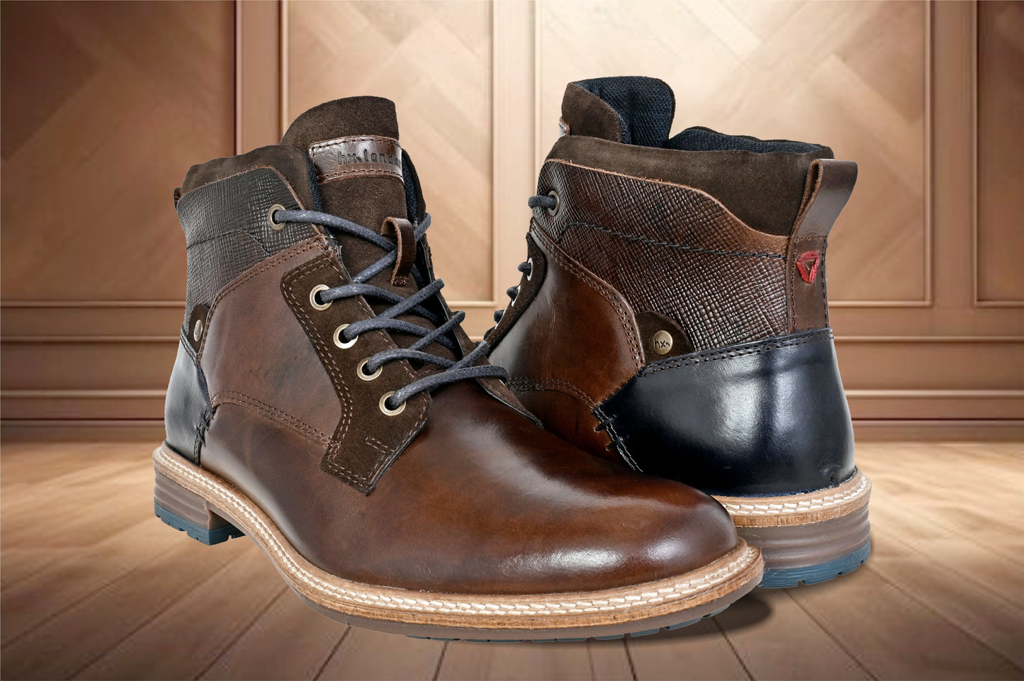 Brown Leather Textured Mid Top Biker Boots