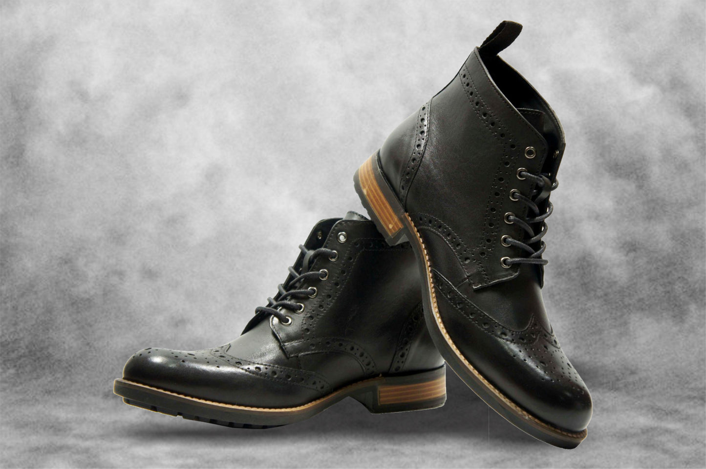 Black Genuine Leather Men's brogue lace-up boots for Casual Wear