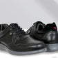 Black Leather Men Perforations Round Toe Lightweight Sneaker