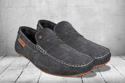 Dark Grey Suede Men's Formal Slip-On Driving Shoes with Memory Foam