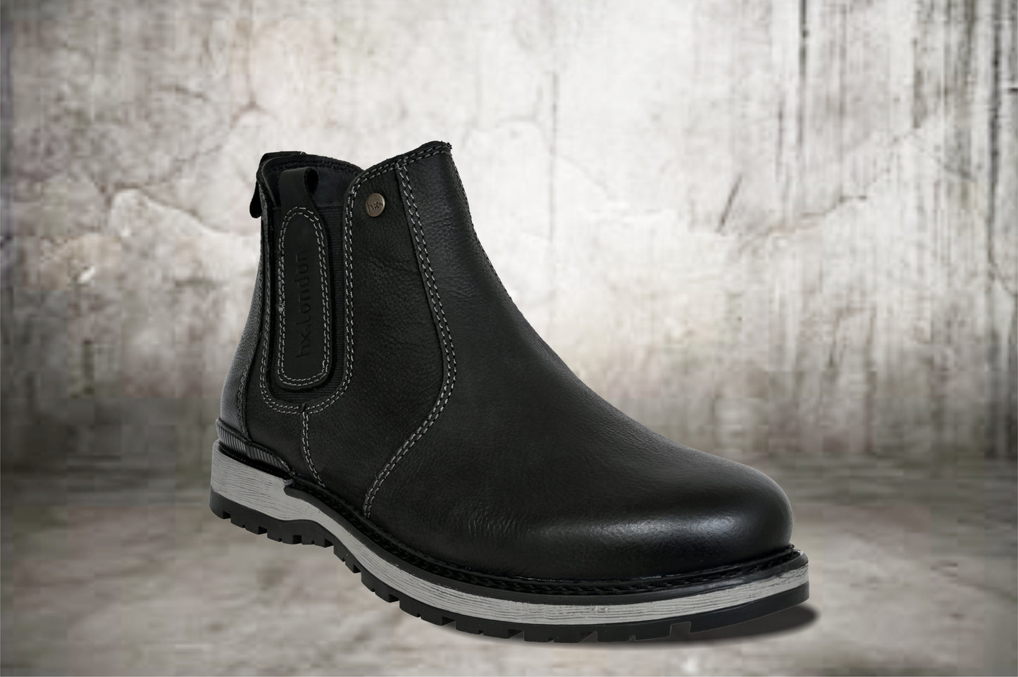 Black Leather Round Toe Mid Top Chelsea Boots
