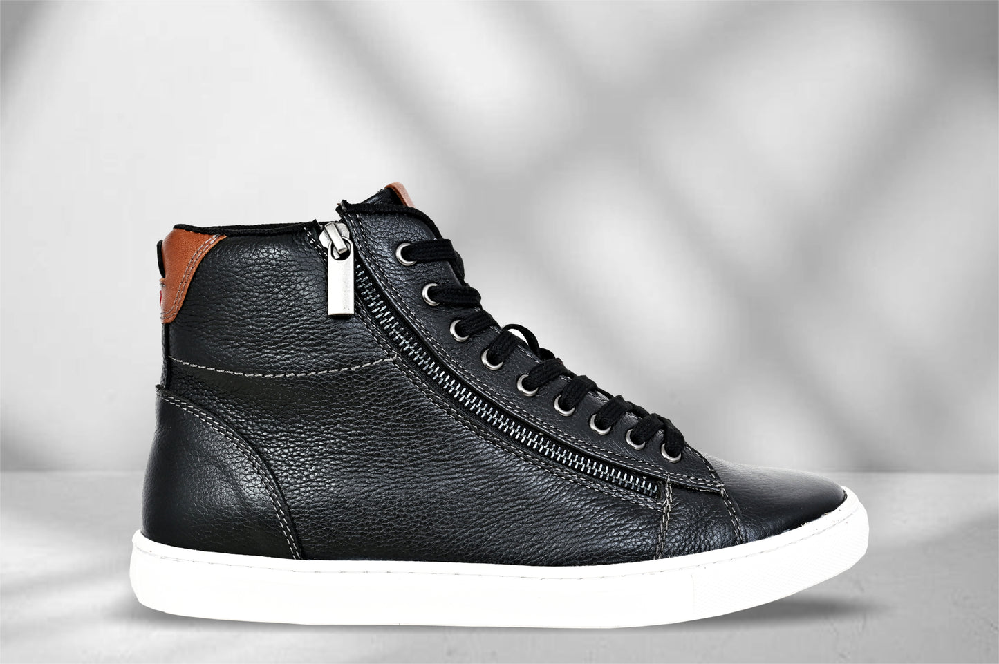 Black Genuine Leather Ankle Sneakers for Men