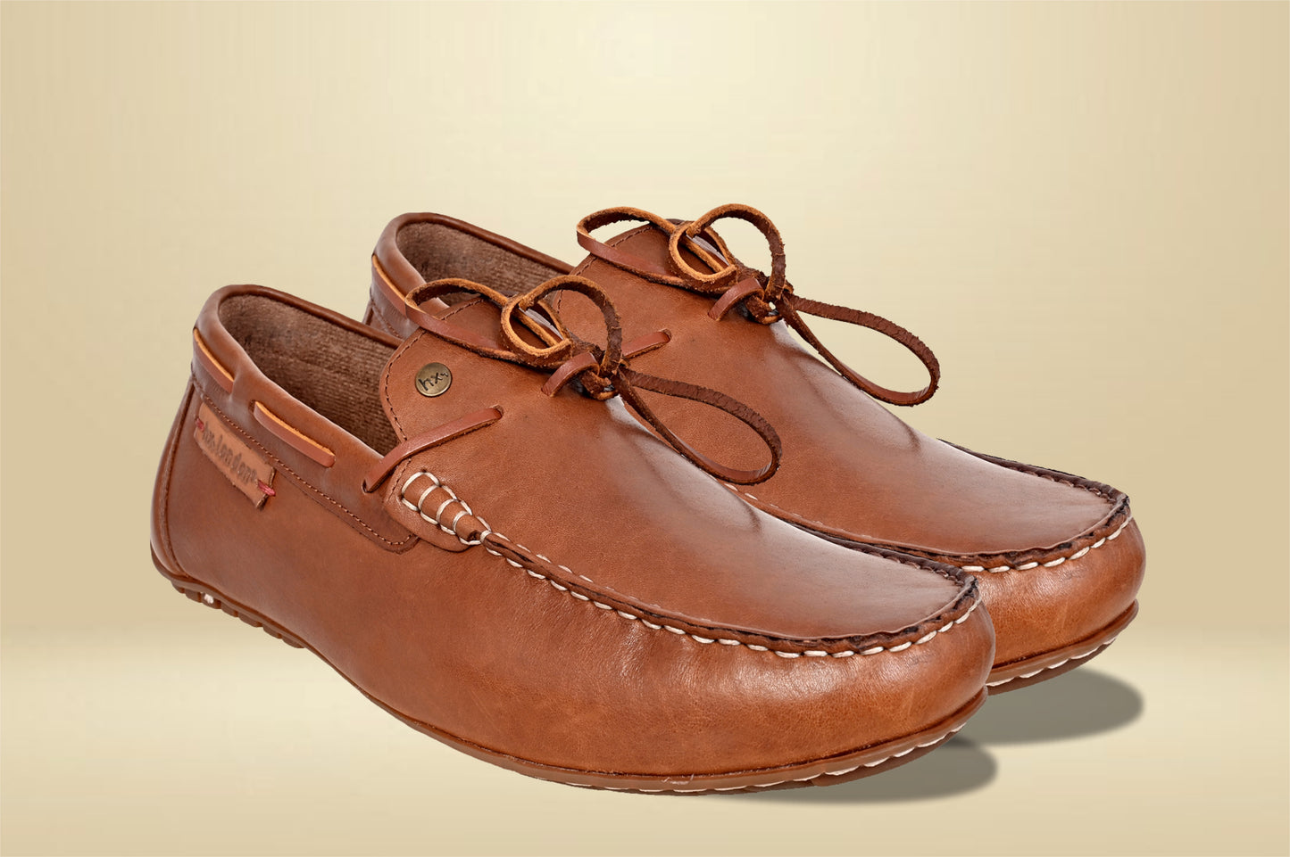 Tan Leather Lightweight Driving Shoes With Bows
