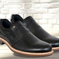 Black Leather Textured Formal Slip-On Shoes