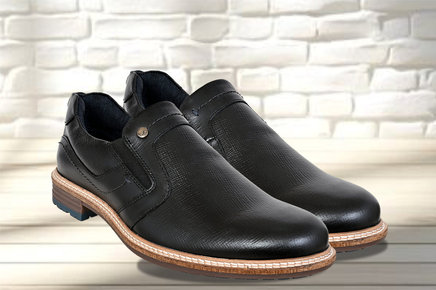 Black Leather Textured Formal Slip-On Shoes