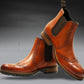 Tan Genuine Leather Men's brogue Chelsea Boots For Casual &