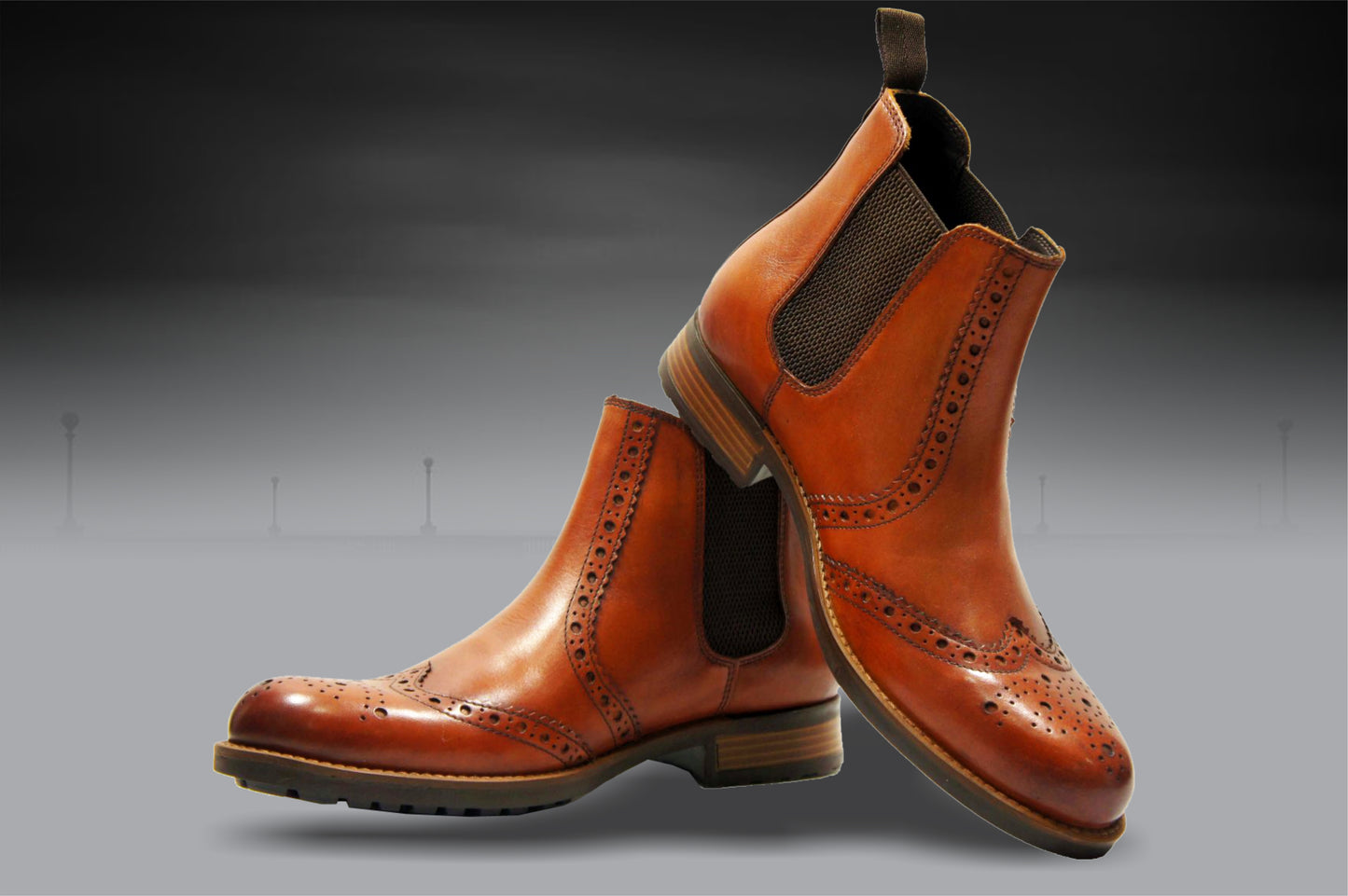 Tan Genuine Leather Men's brogue Chelsea Boots For Casual &