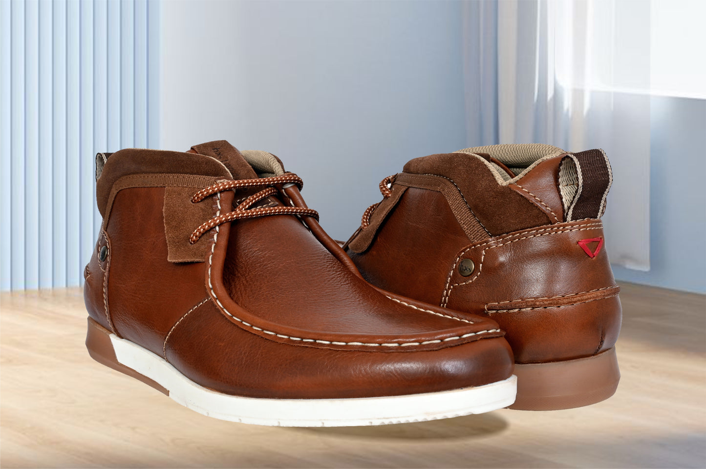 Tan Leather Formal Lace-Up Chuckka Boots For Men